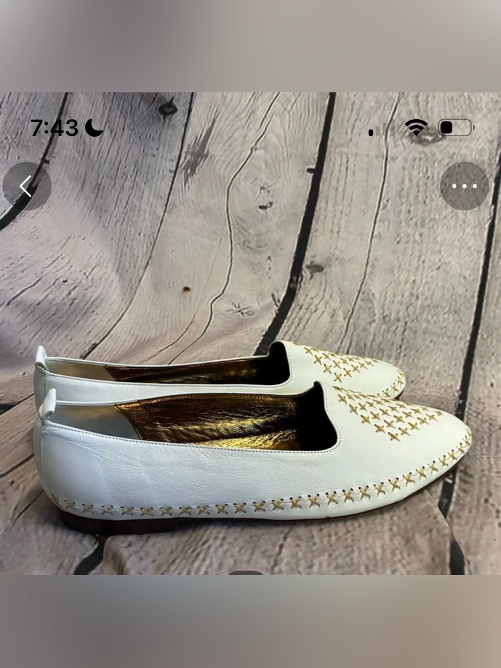 Vtg Royalcore Minimalist Coastal Renaissance Gold Embroidered White Loafers Sz 8